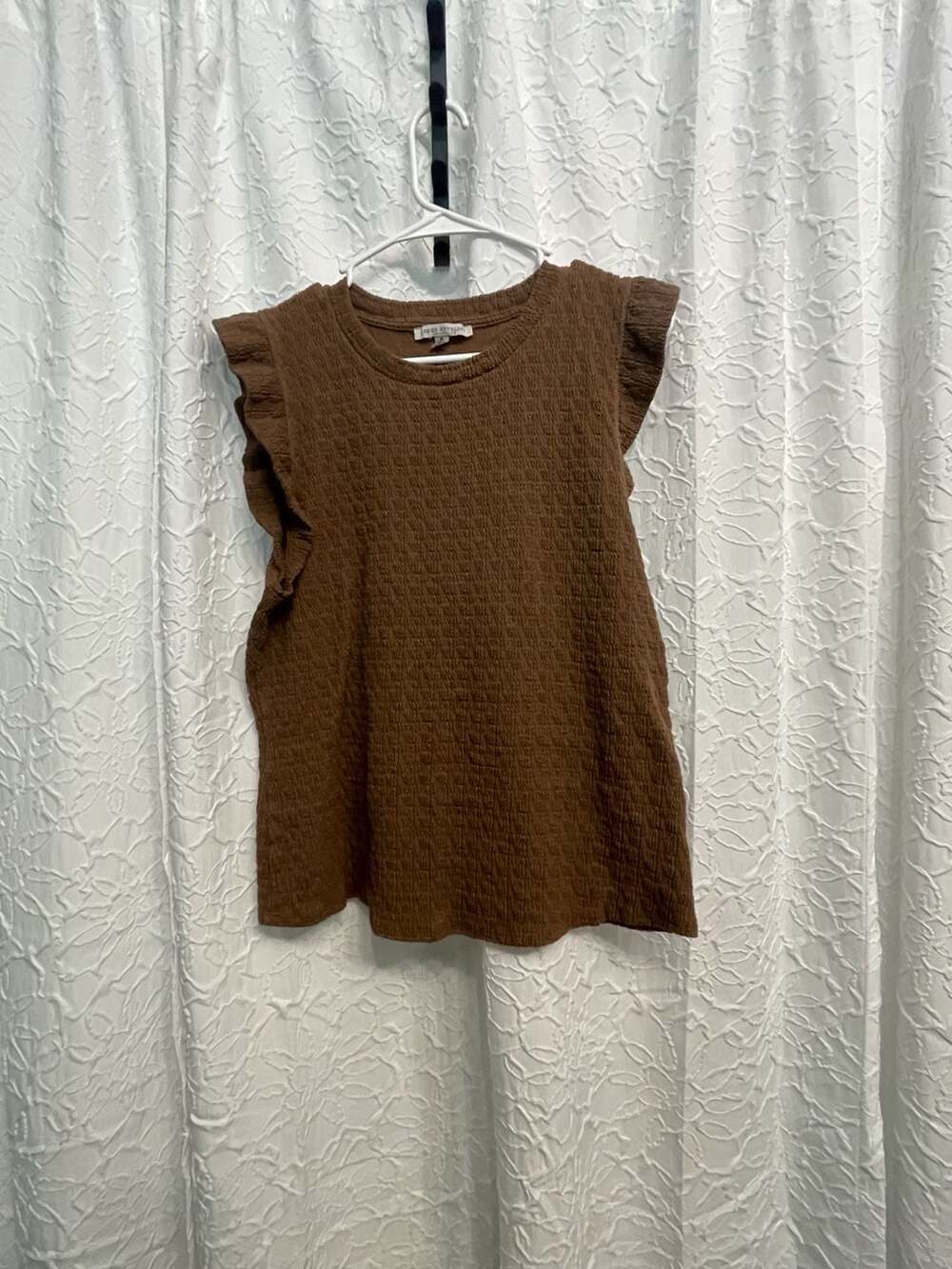 Green Envelope Brown Smocked Ruffle Sleeve Top XL Boho Cottagecore